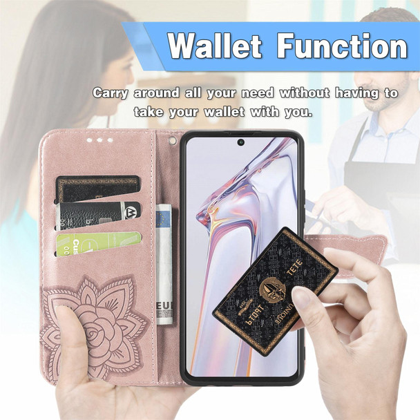 Blackview A100 Butterfly Love Flower Embossed Horizontal Flip Leatherette Case with Holder & Card Slots & Wallet & Lanyard(Rose Gold)