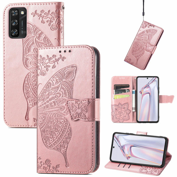 Blackview A100 Butterfly Love Flower Embossed Horizontal Flip Leatherette Case with Holder & Card Slots & Wallet & Lanyard(Rose Gold)