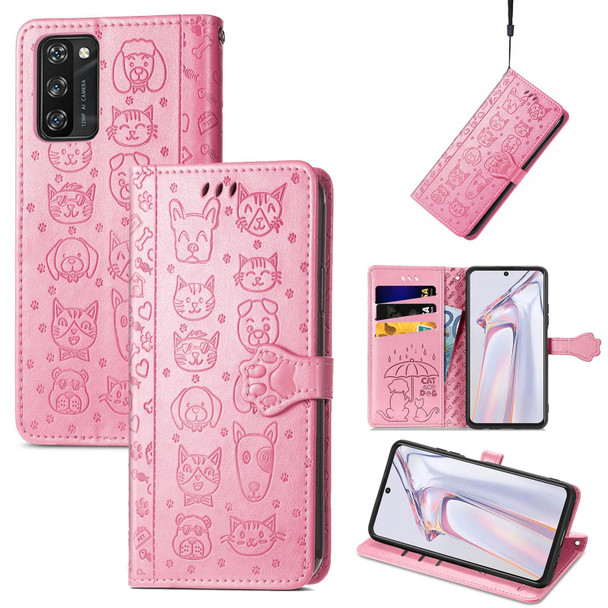 Blackview A100 Lovely Cat and Dog Embossing Pattern Horizontal Flip Leatherette Case , with Holder & Card Slots & Wallet & Cartoon Clasp & Lanyard(Pink)