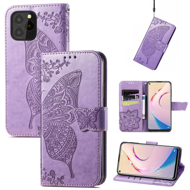 Oukitel C21 Pro Butterfly Love Flower Embossed Horizontal Flip Leather Case with Holder & Card Slots & Wallet & Lanyard(Light Purple)