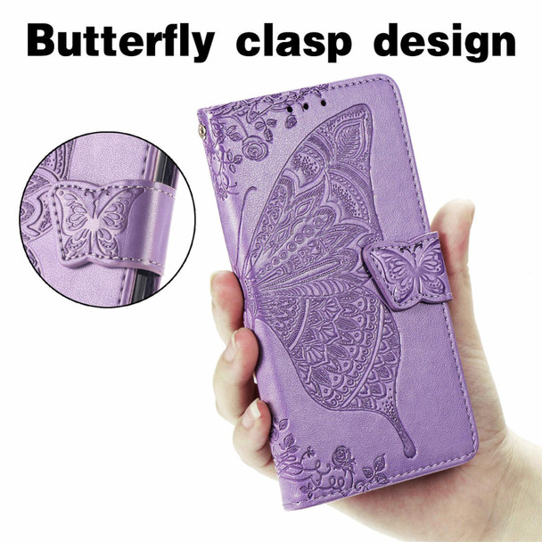 Oukitel C21 Pro Butterfly Love Flower Embossed Horizontal Flip Leather Case with Holder & Card Slots & Wallet & Lanyard(Light Purple)