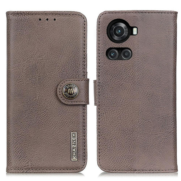 OnePlus ACE/10R KHAZNEH Cowhide Texture Leather Phone Case(Khaki)