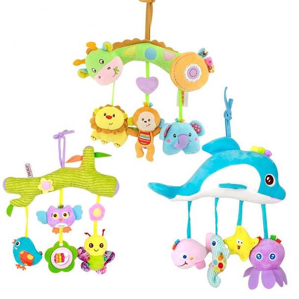 Baby Toys 0-1 Year Old Animal Bed Bells Soothing Plush Toys Baby Rattles Baby Carriage Hanging(B Crossbar - Dolphins)