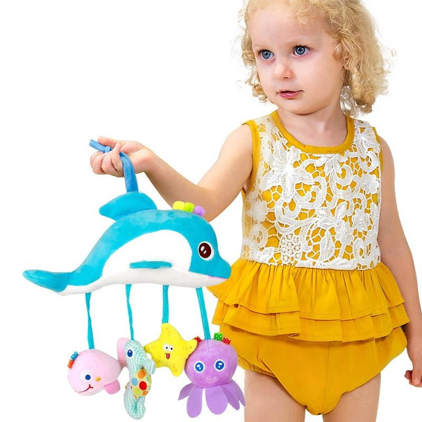 Baby Toys 0-1 Year Old Animal Bed Bells Soothing Plush Toys Baby Rattles Baby Carriage Hanging(B Crossbar - Dolphins)