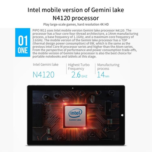 PiPO W11 2 in 1 Tablet PC, 11.6 inch, 8GB+128GB+512GB SSD, Windows 10, Intel Gemini Lake N4120 Quad Core Up to 2.6GHz, with Stylus Pen Not Included Keyboard, Support Dual Band WiFi & Bluetooth & Micro SD Card