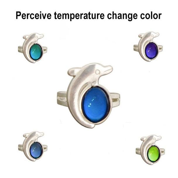 5 PCS Temperature Sensitive Discoloration Adjustable Open Ring(Little Dinosaur)