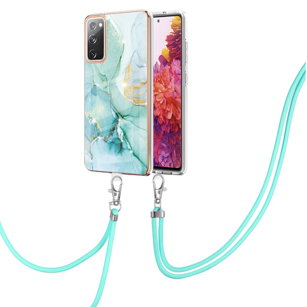 Samsung Galaxy S20 FE 5G / 4G Electroplating Marble Pattern IMD TPU Shockproof Case with Neck Lanyard(Green 003)