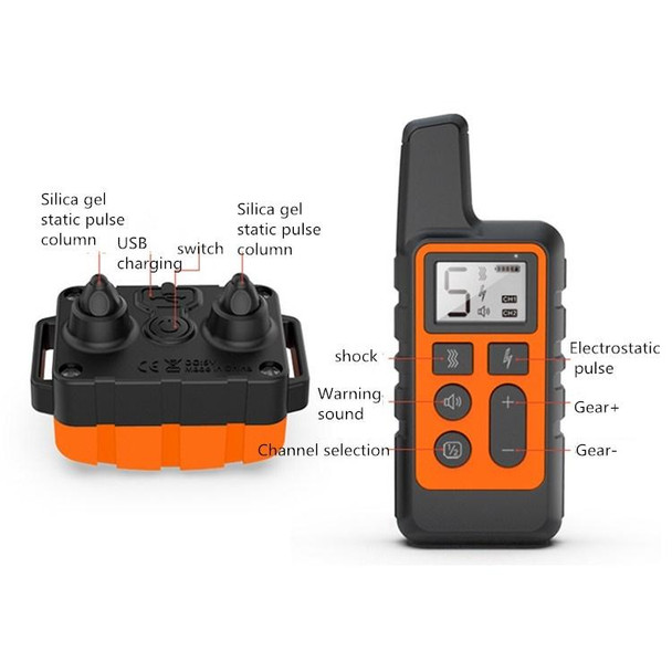 500m Dog Training Bark Stopper Remote Control Electric Shock Waterproof Electronic Collar(Orange)