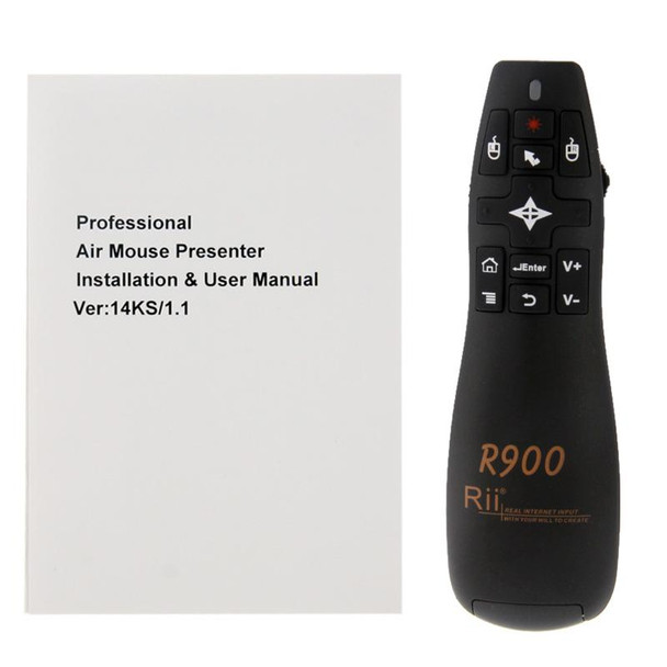 2.4G Wireless Presenter Laser Pointer Fly Mouse Rii Professional Air Mouse R900 for HTPC / Android TV BOX / PS3 / XBOX360 / Tablet PC (K14 R900)(Black)