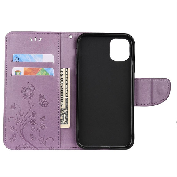 iPhone 11 Butterfly Flower Pattern Horizontal Flip Leather Case with Holder & Card Slots & Wallet(Light Purple)