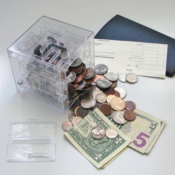 3D Puzzle Transparent Money Maze Bank Saving Coin Gift Box(White)