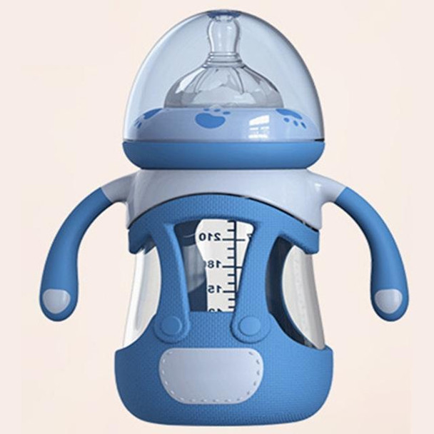 High Borosilicate Glass Baby Bottle with Silicone Sleeve, Capacity:240ml(Blue)