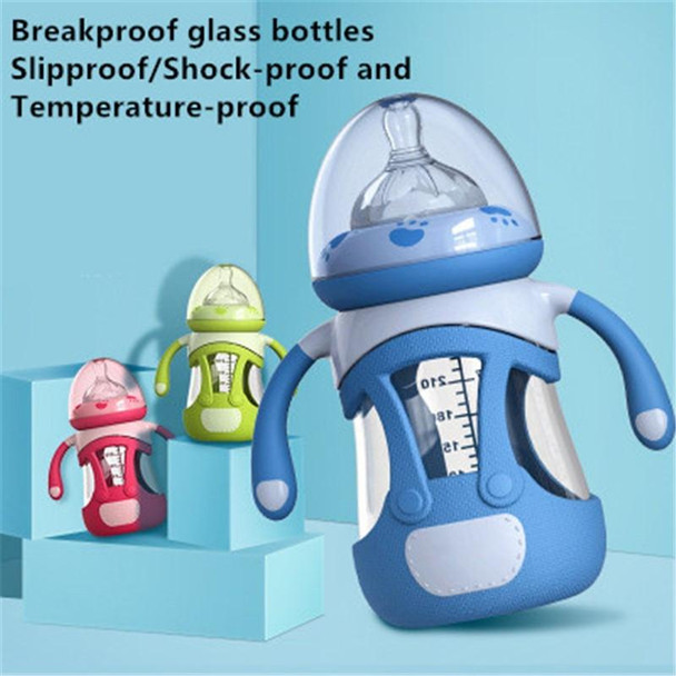 High Borosilicate Glass Baby Bottle with Silicone Sleeve, Capacity:240ml(Blue)
