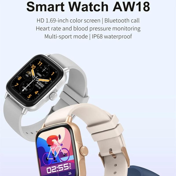 AW18 1.69inch Color Screen Smart Watch, Support Bluetooth Call / Heart Rate Monitoring(Gold)