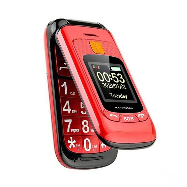 Mafam F899 Flip Phone, 2.4 inch, 32MB+32MB, Support FM, SOS, GSM, Family Number, Big Keys, Dual SIM (Red)