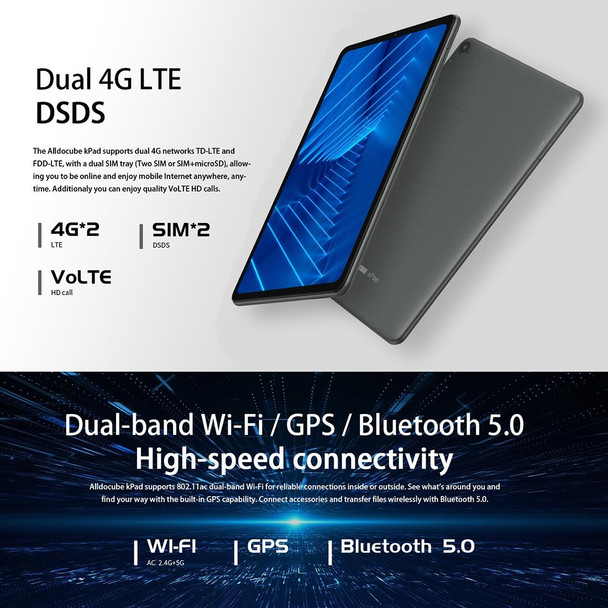 ALLDOCUBE KPad T1026 4G LTE, 10.4 inch, 4GB+64GB, Android 11 UNISOC T610 Octa Core 1.8GHz, Support GPS & Bluetooth & Dual Band WiFi & Dual SIM (Black+Gray)