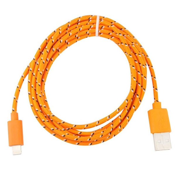 1m Nylon Netting Style USB 8 Pin Data Transfer Charging Cable for iPhone, iPad(Orange)