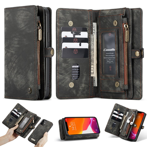 iPhone 12 mini CaseMe-008 Detachable Multifunctional Horizontal Flip Leather Case with Card Slot & Holder & Zipper Wallet & Photo Frame(Black)