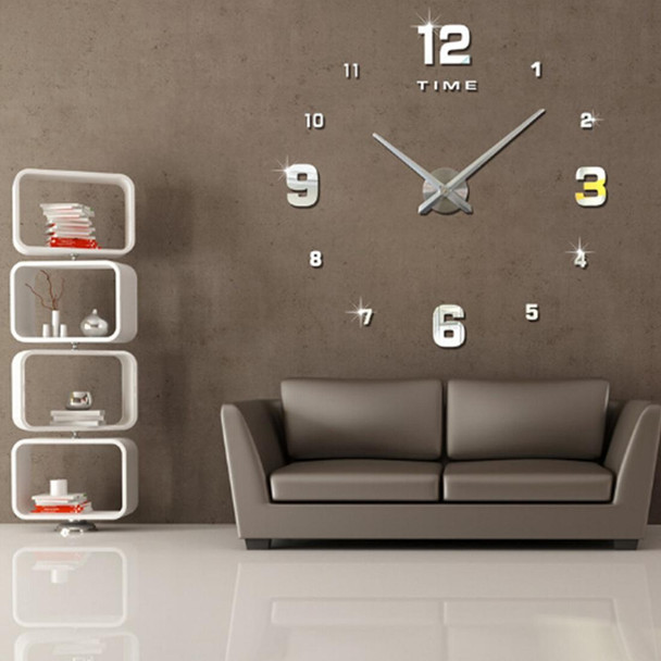 Bedroom Home Decoration Mirrored Number Frameless Large 3D DIY Wall Sticker Mute Clock, Size: 100*100cm(Silver)