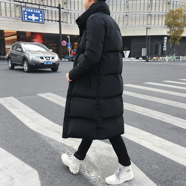 Mens Long Down Jacket Coat Winter Parkas Thick Warm Slim Fit Male Overcoat, Size:XXL(Black)