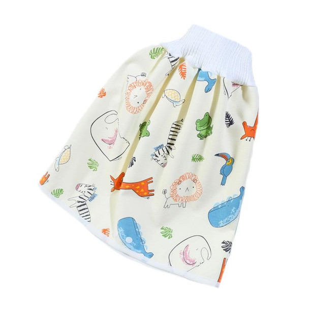 Baby Water-Proof And Leak-Proof Cloth Diapers Children Washable Cotton Cloth Bed-Wetting Skirt Pants, Colour: L(Elephant Curl Lion)