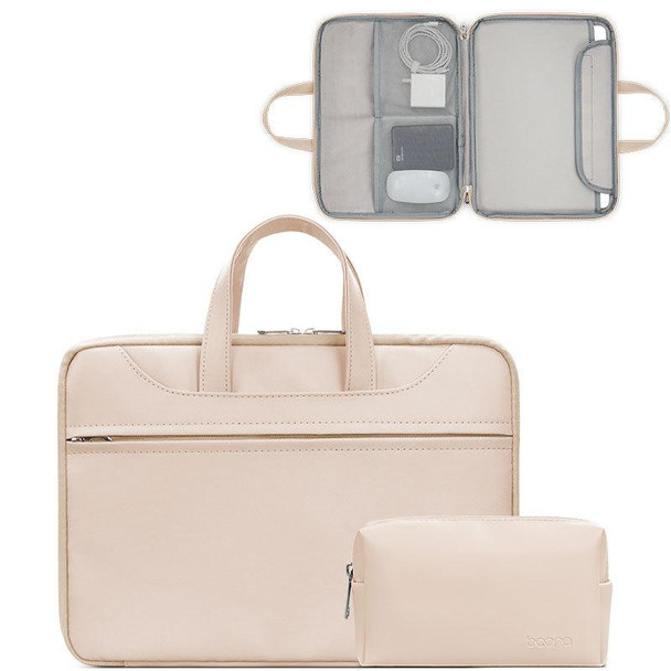 Baona BN-Q006 PU Leatherette Full Opening Laptop Handbag - 16/17 inches(Light Apricot Color+Power Bag)