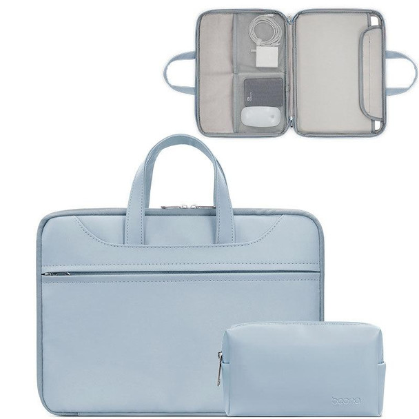 Baona BN-Q006 PU Leatherette Full Opening Laptop Handbag - 13/13.3/14 inches(Sky Blue+Power Bag)