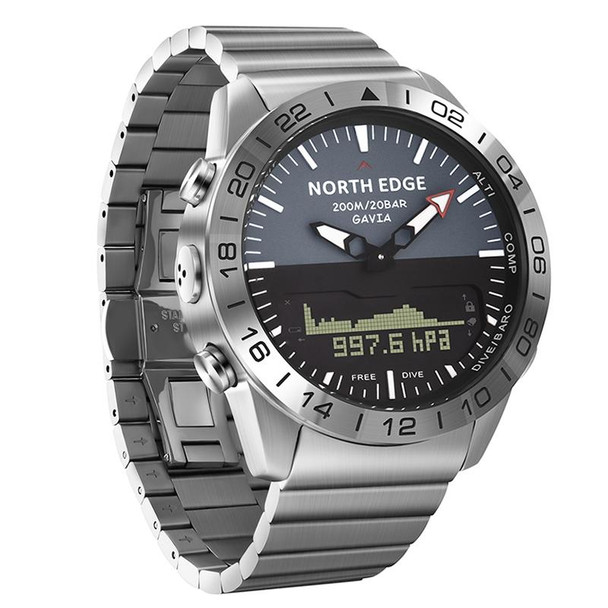 North Edge GAVIA Men Outdoor Sport 50m Waterproof Smart Digital Watch Diving Watch, Support Barometer & Pedometer(Silver)