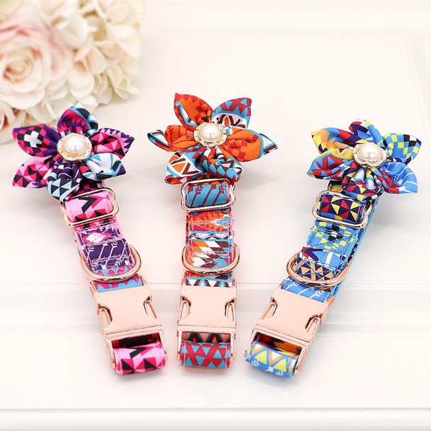 Pet Flower Adjustable Collar Metal Buckle Can be Engraved Dog Collar, Size: S 1.5x40cm(Purple)