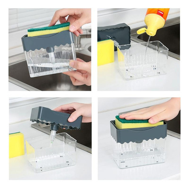 Cleaning Cloth Dishwashing Brush Liquid Box Kitchen Brush Detergent Mixer Press Plastic Soap Box(White)