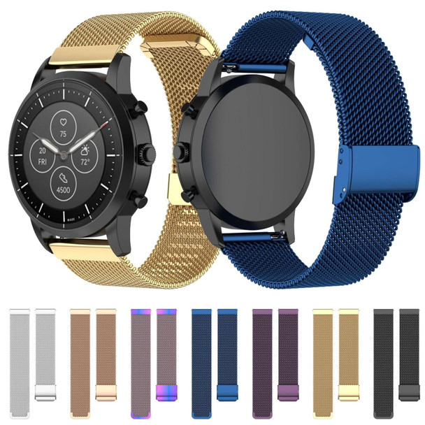 22mm Metal Mesh Wrist Strap Watch Band for Fossil Hybrid Smartwatch HR, Male Gen 4 Explorist HR, Male Sport (Black)