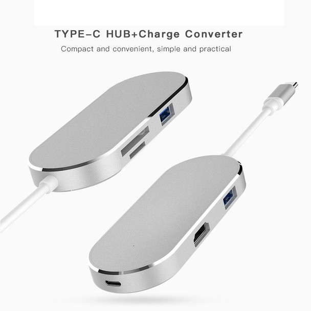 6 in 1 Hub USB-C / Type-C to USB-C / Type-C & HDMI & SD & TF & 2 USB Adapter, - Galaxy S9 & S9 + & S8 & S8 + & Note 8 / HTC 10 / Huawei Mate 10 & Mate 10 Pro & P20 & P20 Pro / MacBook 12 inch / MacBo