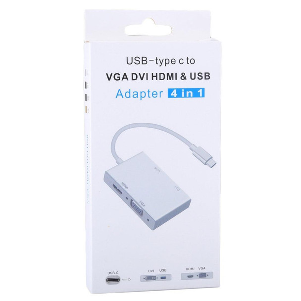 4 in 1 Hub USB-C / Type-C to VGA & DVI & HDMI & USB Adapter, - Galaxy S9 & S9 + & S8 & S8 + & Note 8 / HTC 10 / Huawei Mate 10 & Mate 10 Pro & P20 & P20 Pro / MacBook 12 inch / MacBook Pro