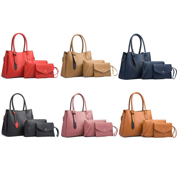 6890 3 in 1 Fashion Diagonal Handbags PU Leatherette Large-Capacity Bags(Pink)