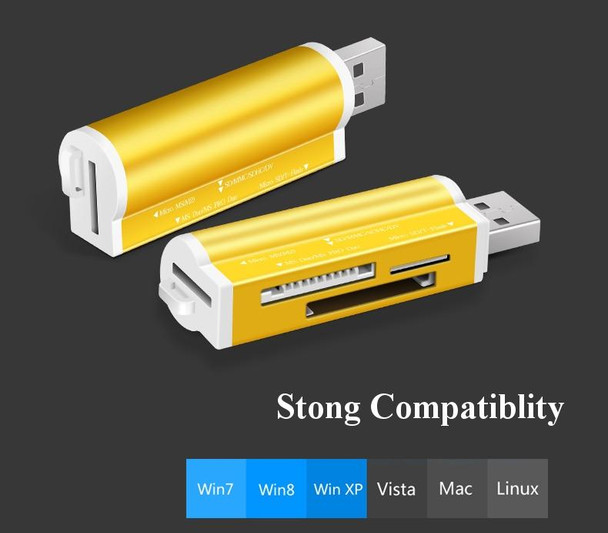 2 PCS Multi All in 1 USB 2.0 Micro SD SDHC TF M2 MMC MS PRO DUO Memory Card Reader(Gold)