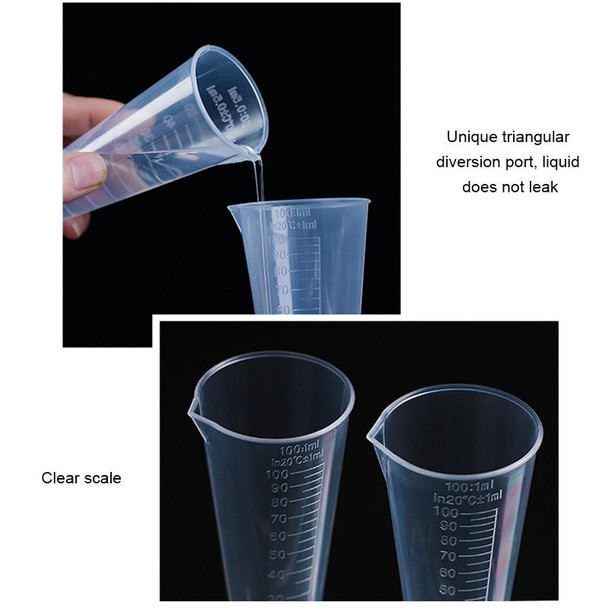 10 PCS 100ml Food Grade PP Plastic Flask Digital Cone Measuring Cup Cylinder Scale Measure Glass Lab Laboratory Tools(Transparent)