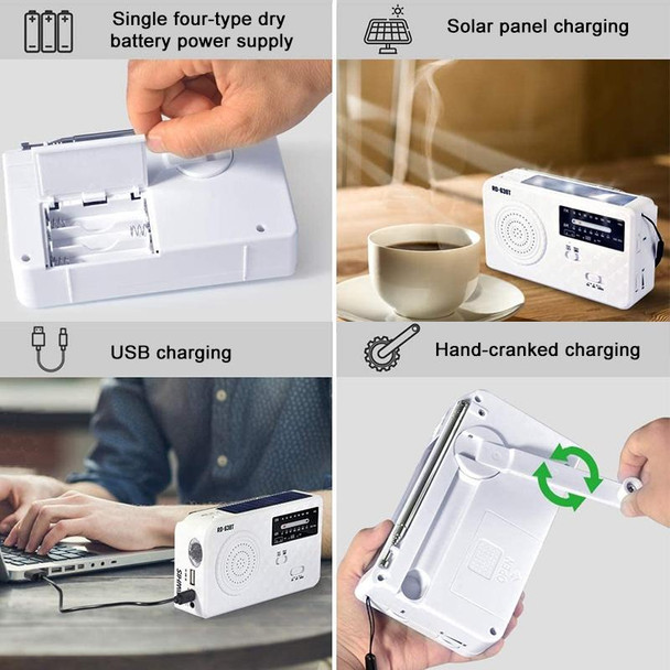 RD-638T Two-band Solar Powered AM / FM Radio Player Flashlight with Dynamo Function(White)