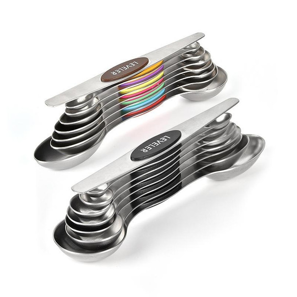 2 Sets 8-In-1 Magnetic Double-Headed Measuring Spoon Stainless Steel Measuring Spoon Set(Black)