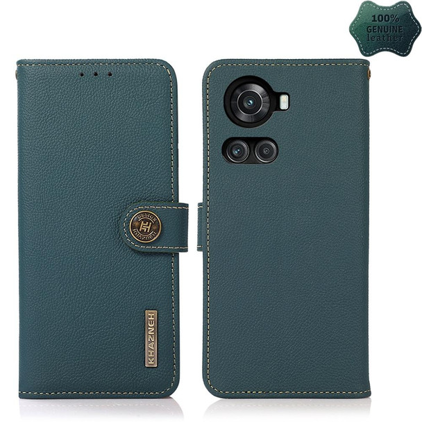 OnePlus 10R / Ace KHAZNEH Custer Genuine Leather RFID Phone Case(Green)