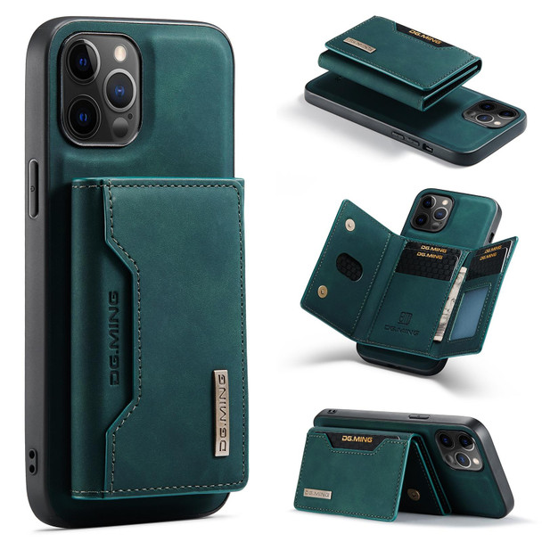 DG.MING M2 Series 3-Fold Multi Card Bag + Magnetic Back Cover Shockproof Case with Wallet & Holder Function - iPhone 12 / 12 Pro(Green)