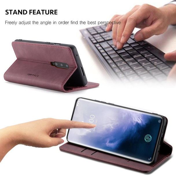 CaseMe-013 Multi-functional Retro Frosted Horizontal Flip Leatherette Case with Card Slot & Holder & Wallet - OnePlus 7 Pro(Wine Red)