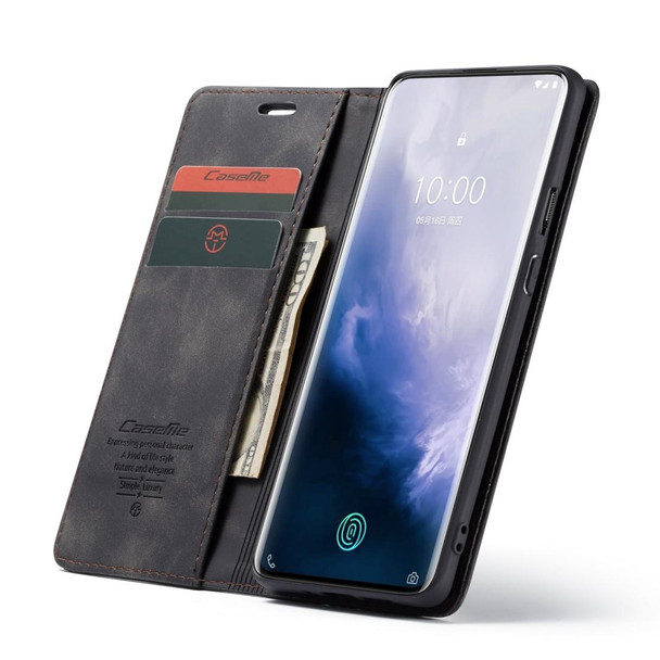 CaseMe-013 Multifunctional Retro Frosted Horizontal Flip Leatherette Case for OnePlus 7 Pro, with Card Slot & Holder & Zipper Wallet & Photo Frame(Black)