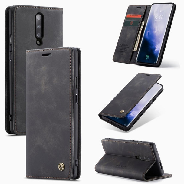 CaseMe-013 Multifunctional Retro Frosted Horizontal Flip Leatherette Case for OnePlus 7 Pro, with Card Slot & Holder & Zipper Wallet & Photo Frame(Black)