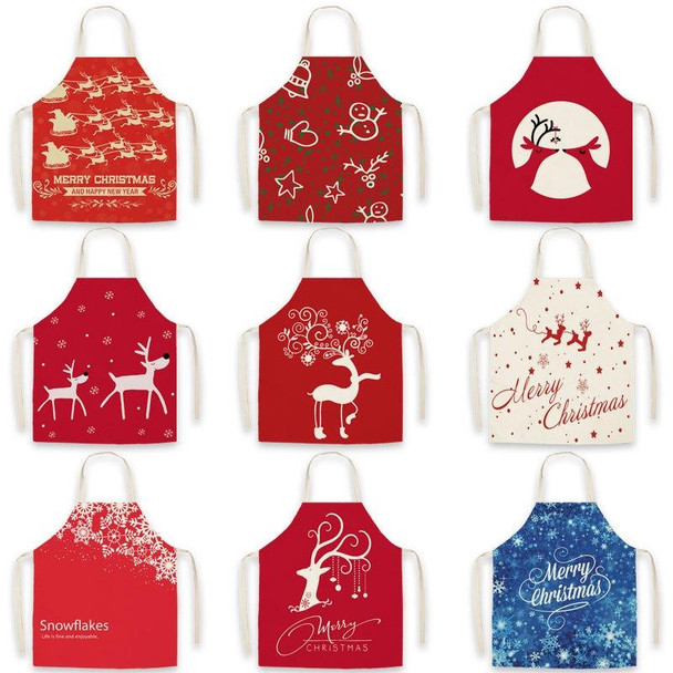 2 PCS Christmas Linen Printed Apron Christmas Gift Adult Children Parent-Child Overalls, Specification: 45x56cm(Ice and Snow)