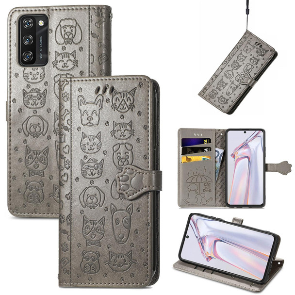 Blackview A100 Lovely Cat and Dog Embossing Pattern Horizontal Flip Leatherette Case , with Holder & Card Slots & Wallet & Cartoon Clasp & Lanyard(Grey)
