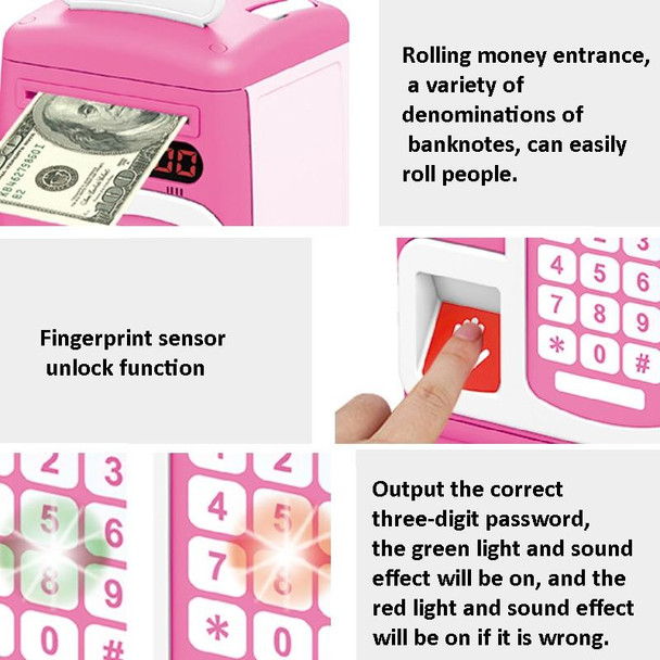 8001 Fingerprint Sensor Unlock ATM Piggy Bank Automatic Rolling Money Simulation Password Safe Toy(Big-headed Rat Pink)