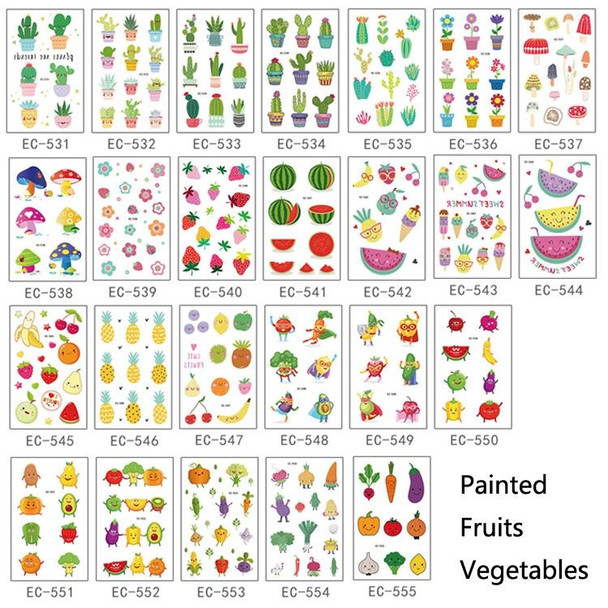 20 PCS Waterproof Painted Fruits Vegetables Plants Children Tattoo Stickers(EC-543)