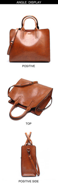 Leather Handbags Big Women Bag Casual Female Bags Trunk Tote Shoulder Bag Ladies Large Bolsos, Color:Coffee