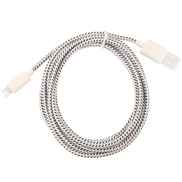 2m Nylon Netting USB Data Transfer Charging Cable - iPhone, iPad, Compatible with up to iOS 15.5(White)