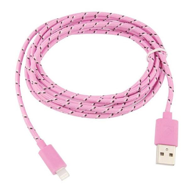 1m Nylon Netting USB Data Transfer Charging Cable - iPhone, iPad, Compatible with up to iOS 15.5(Pink)